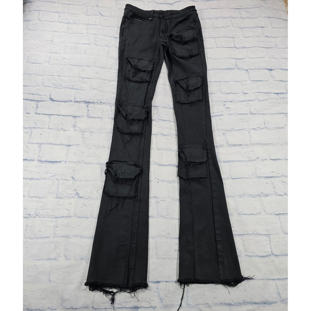 Rockstar Original Cargo Jeans MENS 32 Black Stacked Flare Distressed
